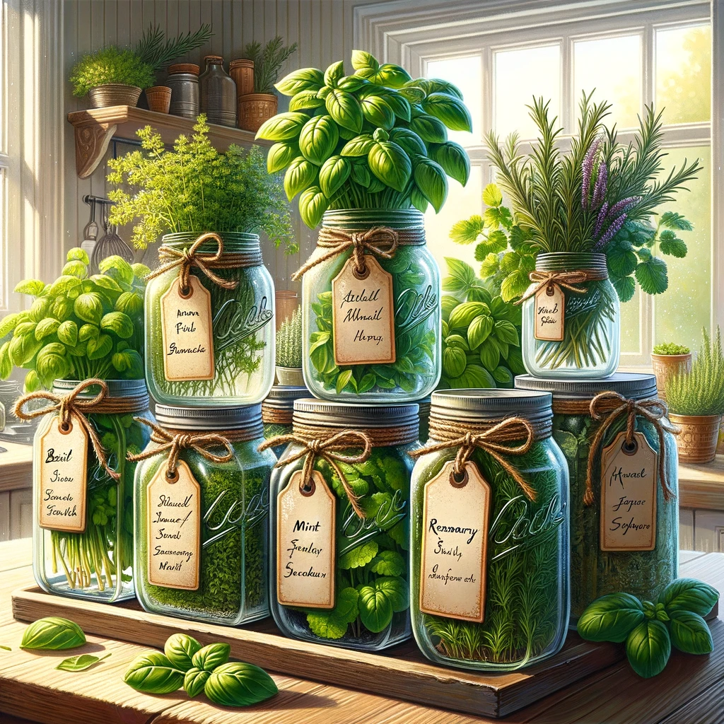 Mason jar bouquets for herb storage